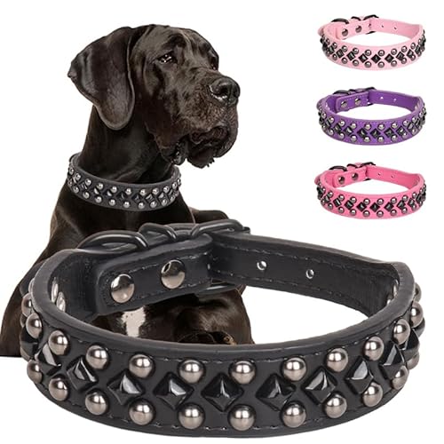 Haoyueer Hundehalsband für kleine Hunde, Nieten, PU-Leder, Nieten, Welpenhalsband für kleine, mittelgroße und große Hunde (Schwarz, M) von haoyueer