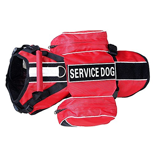 Haoyueer Service Hunderucksack, abnehmbare Satteltaschen mit Etiketten-Patches (S, passend für einen Umfang von 40,6–50,8 cm, Rot) von haoyueer