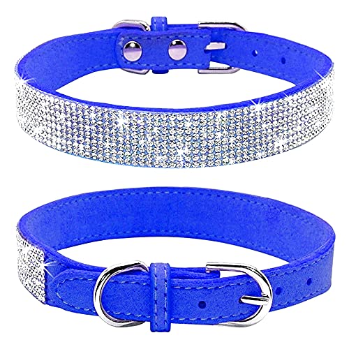 Haoyueer Strass-Hundehalsband, niedlich, schillernd, funkelnd, weiches Wildleder, für Hunde, Katzen, Strass-Halsband, Kristalldiamant, Haustier, Hund, Welpenhalsband (M, Dunkelblau) von Caseeto