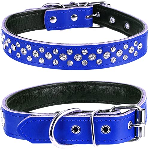 Haoyueer Hundehalsband mit Strasssteinen, verstellbar, glitzernde Kristallnieten, echtes Leder, Haustier-Hundehalsband für kleine und mittelgroße Hunde (L, Dunkelblau) von haoyueer