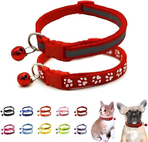 XXS Hundehalsband mit Glöckchen, 2er-Pack, einfaches und reflektierendes Katzenhalsband mit Glöckchen, für XXS, XS, kleine Haustiere, Jungen, kleine Kätzchen, Mädchen, Tier (Rot, Halsumfang 17,8–30,5 von haoyueer