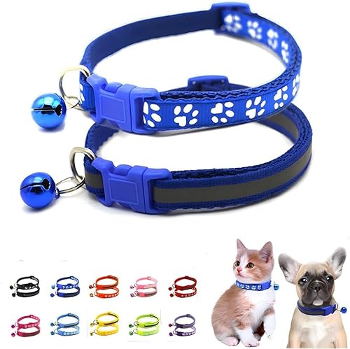 XXS Hundehalsband mit Glöckchen, 2er-Pack, einfaches und reflektierendes Katzenhalsband mit Glöckchen, für XXS, XS, kleine Haustiere, Jungen, kleine Kätzchen, Mädchen, Tier (dunkelblau, Halsumfang von haoyueer