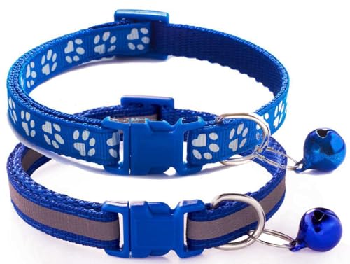 XXS Hundehalsband mit Glöckchen, 2er-Pack, einfaches und reflektierendes Katzenhalsband mit Glöckchen, für XXS, XS, kleine Haustiere, Jungen, kleine Kätzchen, Mädchen, Tier (dunkelblau, Halsumfang von haoyueer