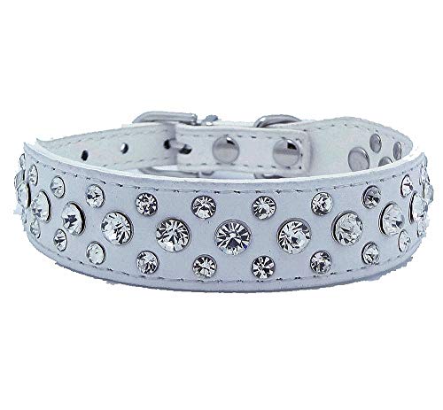 haoyueer Hundehalsband aus PU-Leder mit Strasssteinen für Haustiere, Hunde, Katzen, Welpen, S, M, L, XL (XL, Weiß) von haoyueer