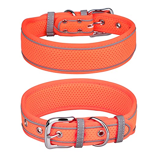 haoyueer Großes Hundehalsband, Netzgewebe, atmungsaktiv, weich gepolstert, reflektierend, für mittelgroße und große Hunde, Größe L, Orange von haoyueer