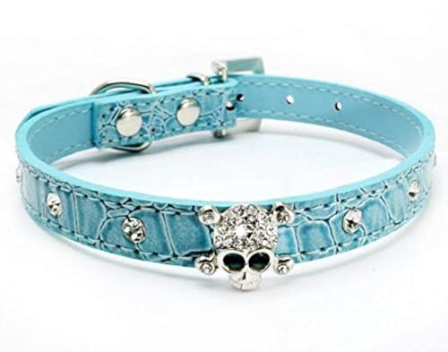 haoyueer Halsband für Hunde und Katzen, Leder, mit Strasssteinen, Blau von haoyueer