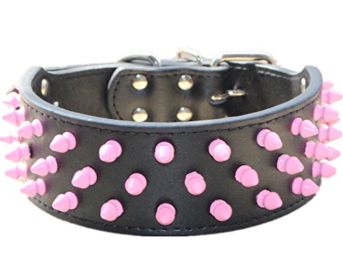 haoyueer Hundehalsband, Leder, mit Nieten, für mittelgroße und große Hunde, 5,1 cm breit, Cool Pink von haoyueer