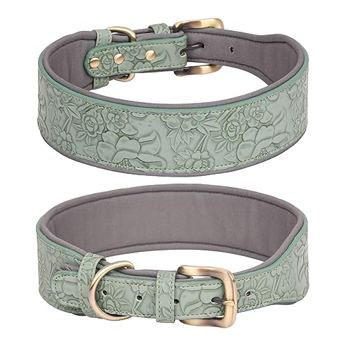 haoyueer Hundehalsband aus Leder, für große Hunde, mittelgroße Hunde und kleine Hunde, PU-Lederhalsband für Hunde, geprägter Druck, Leder-Hundehalsbänder (M, Grün) von haoyueer