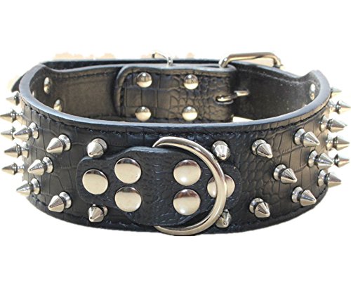 haoyueer Pitbull Hundehalsband, Leder, mit Nieten, 5,1 cm breit, stilvolles Leder-Hundehalsband für mittelgroße und große Hunde, Größe XL, Schwarz von haoyueer