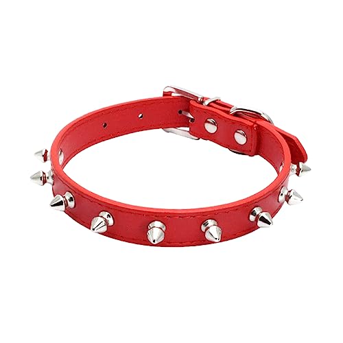 haoyueer Hundehalsband aus Leder, mit Nieten, Pilze Nieten, Katzenhalsband für kleine mittelgroße Hunde, Katzen, Welpen, Kitty (XS, Rot) von haoyueer