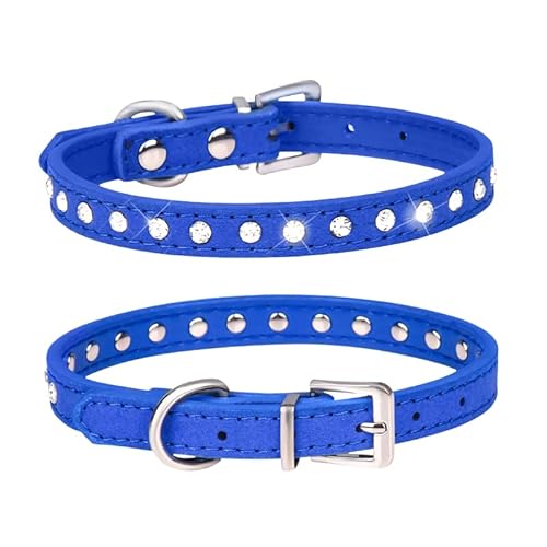 haoyueer Hundehalsband aus Wildleder, schillernd, funkelnd, elegant, 1 Reihe, mit Strasssteinen besetzt, für kleine Haustiere, Welpen, Katzen, Hunde, dunkelblau von haoyueer