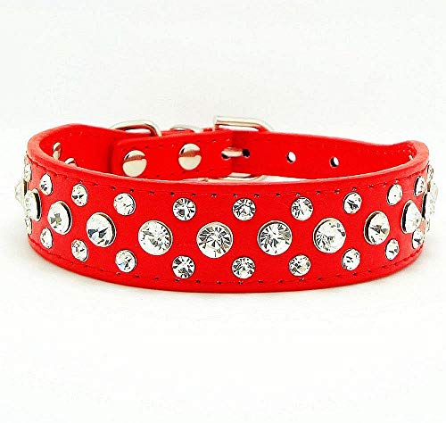 haoyueer Hundehalsband aus PU-Leder mit Strasssteinen, für Hunde, Katzen, Welpen, Größe S, M, L, XL (M, Rot) von haoyueer