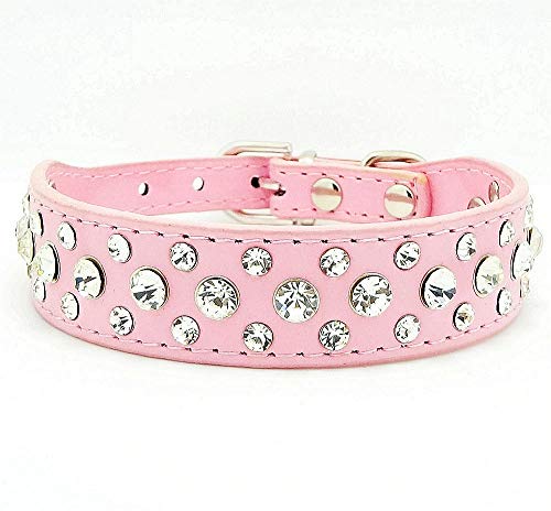 haoyueer Halsband aus Kunstleder mit Strass für Hunde oder Katzen, Größe M, Rosa von haoyueer