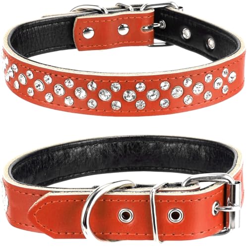 haoyueer Hundehalsband mit Strasssteinen, verstellbar, niedlich, schillernd, funkelnd, weiches Leder, Kristalldiamant, Haustier, Hund, Welpenhalsband (L, Braun) von haoyueer