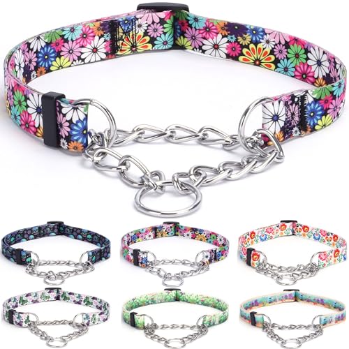 haoyueer Martingale Hundehalsband - Edelstahlkette, No Pull Erziehungshalsband mit Blumen Design für Große Mittlere Kleine Hunde (L, Feuerwerk) von haoyueer