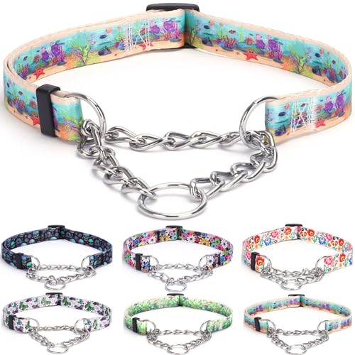 haoyueer Martingale Hundehalsband - Edelstahlkette, No Pull Erziehungshalsband mit Blumen Design für Große Mittlere Kleine Hunde (L, Ozean) von haoyueer