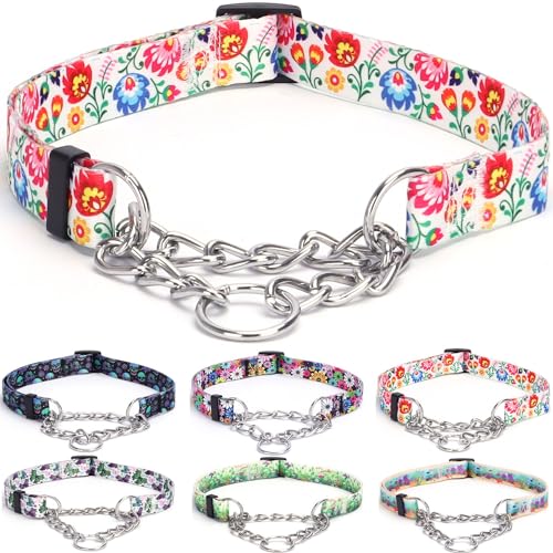 haoyueer Martingale Hundehalsband - Edelstahlkette, No Pull Erziehungshalsband mit Blumen Design für Große Mittlere Kleine Hunde (M, Weiß) von haoyueer