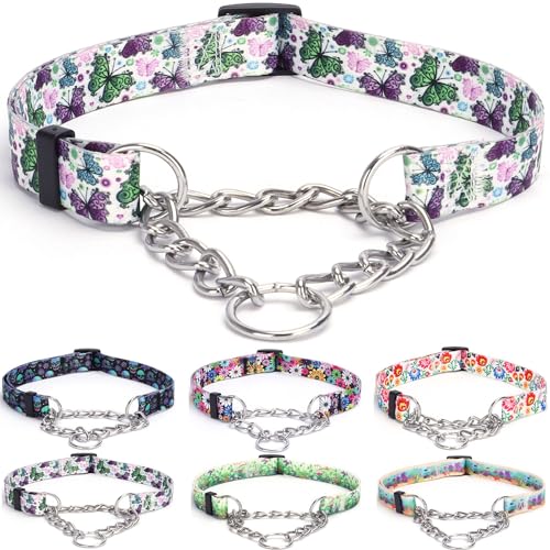 haoyueer Martingale Hundehalsband - Edelstahlkette, No Pull Erziehungshalsband mit Blumen Design für Große Mittlere Kleine Hunde (S, Schmetterling) von haoyueer