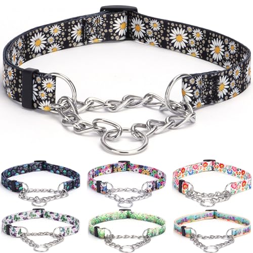 haoyueer Martingale Hundehalsband - Edelstahlkette No Pull Erziehungshalsband mit Blumen Design für Große Mittlere Kleine Hunde (M, Gänseblümchen) von haoyueer