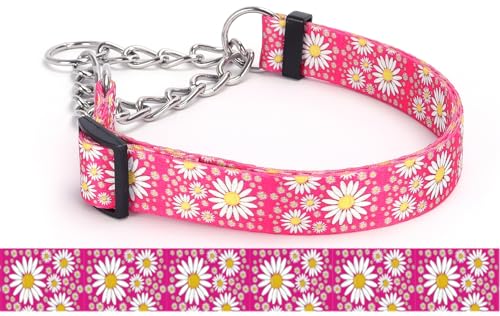 haoyueer Martingale Hundehalsband mit Edelstahlkette, verstellbares Trainingshalsband ohne Ziehen, für mittelgroße und große Hunde (Hot Pink, L) von haoyueer