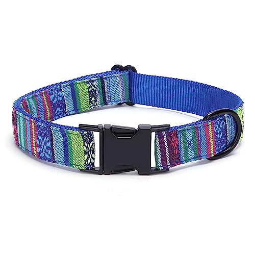 haoyueer Mehrfarbiges gestreiftes Hundehalsband, weich, verstellbar, mit Metallschnalle für kleine, mittelgroße und große Hunde, perfektes Haustierhalsband, Geschenk (L, Blau) von haoyueer