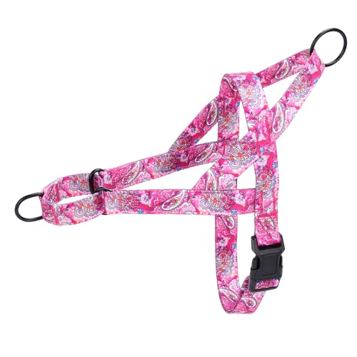 haoyueer No Pull Hundegeschirr für einfachen Spaziergang, Blumenmuster, weibliche Sicherheit, Nylon, Trainingshalsband für Welpen, kleine, mittelgroße und große Hunde (Rosa, L) von haoyueer