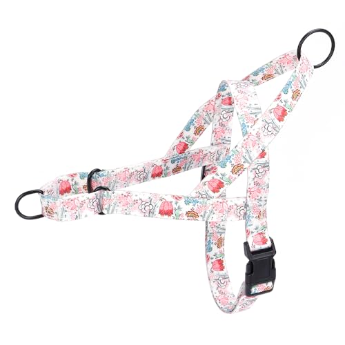 haoyueer No Pull Hundegeschirr für einfachen Spaziergang, Blumenmuster, weibliches Sicherheits-Nylon-Trainingshalsband für Welpen, kleine, mittelgroße und große Hunde (Weiß1, S) von haoyueer