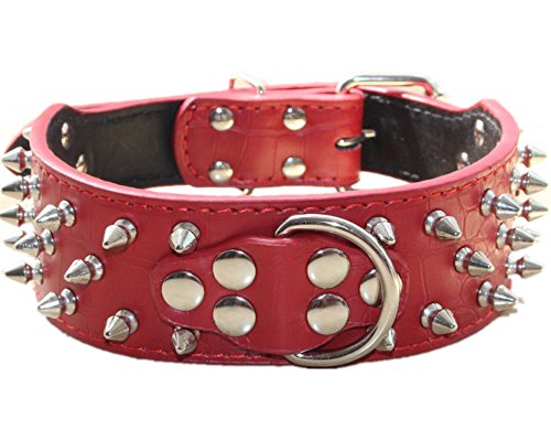 haoyueer Pitbull Hundehalsband, Leder, mit Nieten, 5,1 cm breit, stilvolles Leder-Hundehalsband für mittelgroße und große Hunde, Größe L, Rot von haoyueer