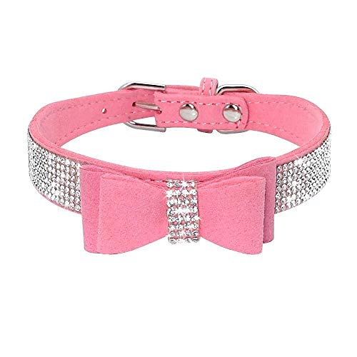 haoyueer Strass-Hundehalsband, niedlich, schillernd, funkelnd, weiches Wildleder, für Hunde und Katzen, Strass-Halsband mit Kristalldiamanten (XS, Rosa-1) von haoyueer