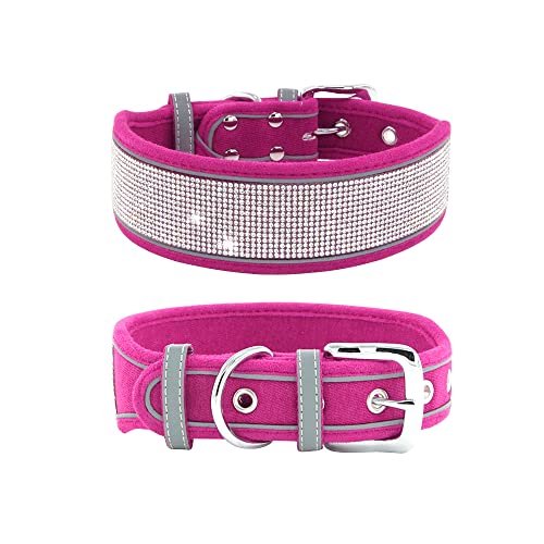 haoyueer Hundehalsband mit Strasssteinen, schillernd, funkelnd, weiches Wildleder, reflektierend, großes Hundehalsband, Kristall-Diamant-Halsband für mittelgroße und große Hunde (M: 38,1–48,3 cm, Hot von haoyueer