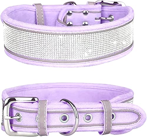 haoyueer Hundehalsband mit Strasssteinen, schillernd, funkelnd, weiches Wildleder, reflektierend, großes Hundehalsband, Kristall-Diamant-Halsband für mittelgroße und große Hunde (M: 38,1–48,3 cm, von haoyueer