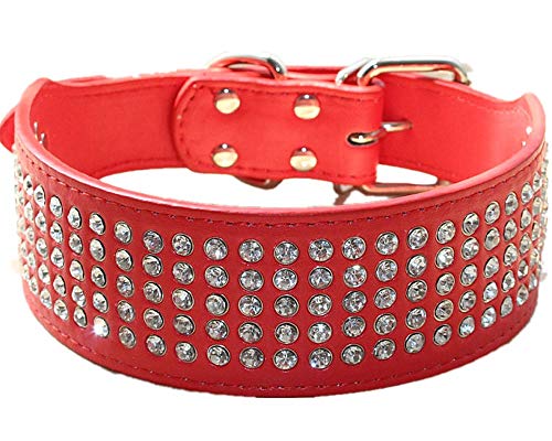 haoyueer Strass-Hundehalsband, 5 cm breit, 5 Reihen, voll funkelnde Kristalldiamanten, schillernd, funkelnd, elegant, schick, PU-Leder, Hundehalsband für mittelgroße und große Hunde (M, Rot) von haoyueer