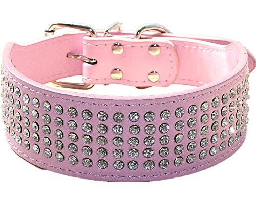 haoyueer Hundehalsband mit Strasssteinen, 5 cm breit, 5 Reihen, voll funkelnd, funkelnd, elegant, ausgefallen, PU-Leder, Hundehalsband für mittelgroße und große Hunde (L, Rosa) von haoyueer