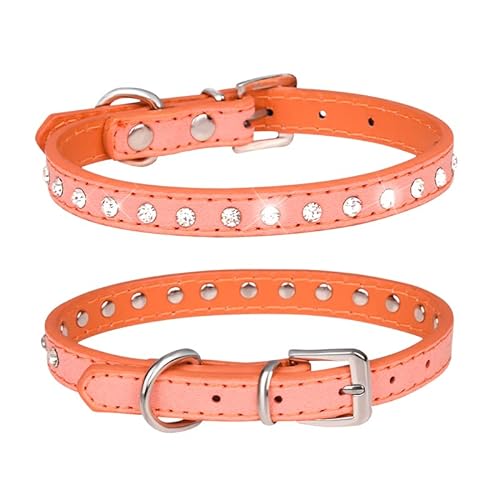haoyueer Hundehalsband aus Veloursleder, glitzernd, elegant, 1 Reihe, glitzernd, Strasssteine, Größe M, Orange von haoyueer