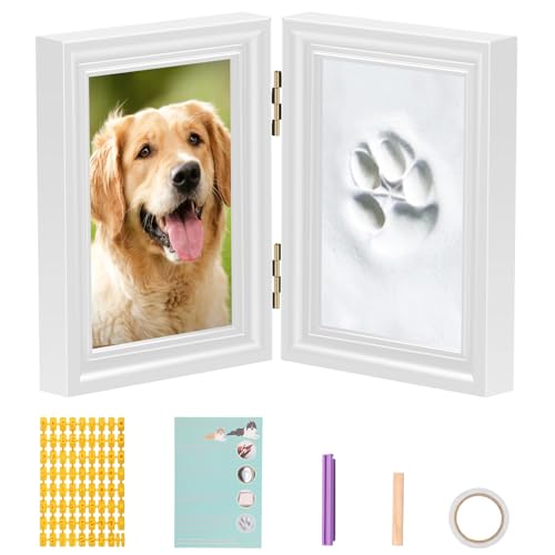 harupink Pfotenabdruck Set Hund oder Katze,Holz Bilderrahmen,DIY Kosenamef,Fussabdruck Set,für Wanddekoratio,Schaffen Sie wertvolle Erinnerungen (White) von harupink