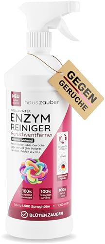 hauszauber® - Enzymreiniger [STARKER GERUCHSENTFERNER] 1000 ml - Gegen Katzenurin, Nikotin, Tiergerüche etc. - Schlechte Gerüche aus Auto & Teppich entfernen - Geruchsentferner - Blütenzauber von hauszauber