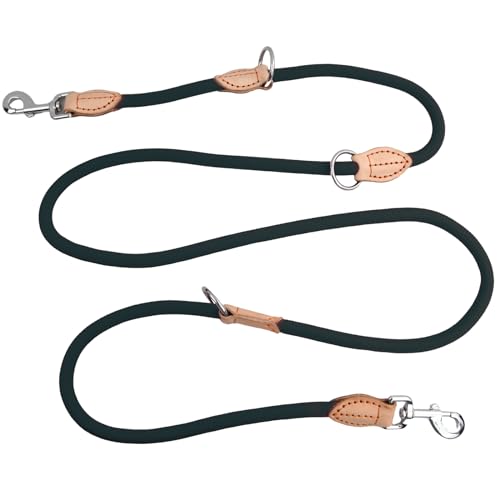 2m Hundeleine mit 2 Karabiner, Nylon Doppelleine, Robuste Trainingsleine Schleppleine, Tragbar Hunde Doppelleine Verstellbar, Übungsleine Dauerhafte für kleine, mittelgroße und große Hunde (schwarz) von heavenlife