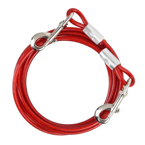 10 m Hundeleine Stahldraht Kleine Mittlere Große Hunde, 6mm, Tie-Out Leinen Haustier Heavy Duty, Bis zu 250kg, Hunde Hofleine mit Drehhaken, Tie Out Haustiere Kabel für Camping Training (Rot, 10m) von heavenlife