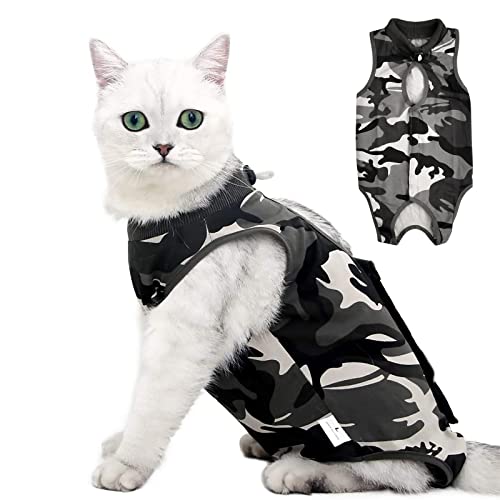 Tarnung Recovery Suit Katze, Haustiere Schutz Kleidung, Cat Recovery Anzug, Chirurgischer Erholungsanzug, Katzenbody Nach Op für Postoperative Bauchwunden Hautkrankheiten Weaning (L) von heavenlife