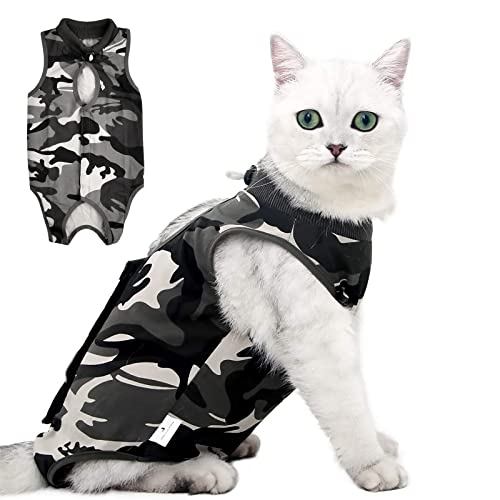 Tarnung Recovery Suit Katze, Haustiere Schutz Kleidung, Cat Recovery Anzug, Chirurgischer Erholungsanzug, Katzenbody Nach Op für Postoperative Bauchwunden Hautkrankheiten Weaning (M) von heavenlife