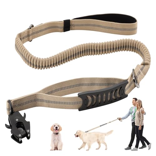 Hundeleine große Hunde,Klassische Hundeleinen,Ruckdämpfer Reflektierend Hunde Leine1.2m-1.8m, Taktische Hundeleine mit Gepolsterten Griff, Sicherheitsgurt Bungee Leine für Mittel Große Hunde(Beige) von heedpeiur