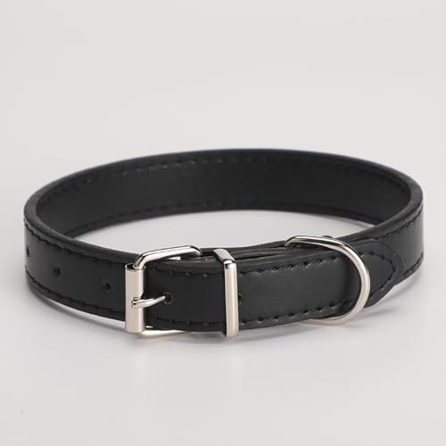 Hundehalsband aus Leder für kleine, mittelgroße und große Hunde, verstellbar, Welpenhalsband, Metallschnalle, Größe L, Schwarz von helioflicker