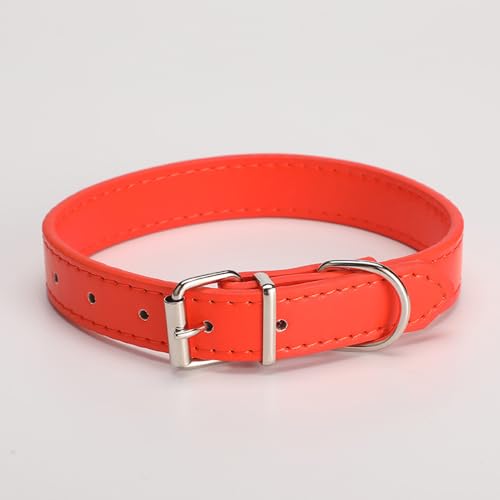 Hundehalsband aus Leder für kleine, mittelgroße und große Hunde, verstellbares Welpenhalsband, Hundehalsband, Metallschnalle, M, Orange von helioflicker