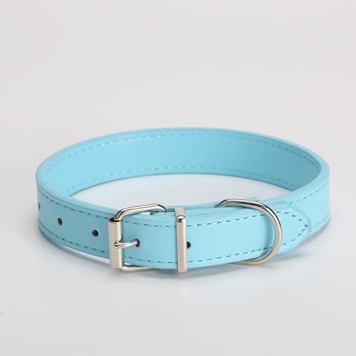 Hundehalsband aus Leder für kleine, mittelgroße und große Hunde, verstellbar, Welpenhalsband, Metallschnalle, Größe S, Blau von helioflicker