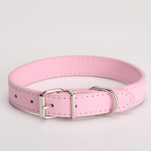 Hundehalsband aus Leder für kleine, mittelgroße und große Hunde, verstellbares Welpenhalsband, Hundehalsband, Metallschnalle, S, Rosa von helioflicker