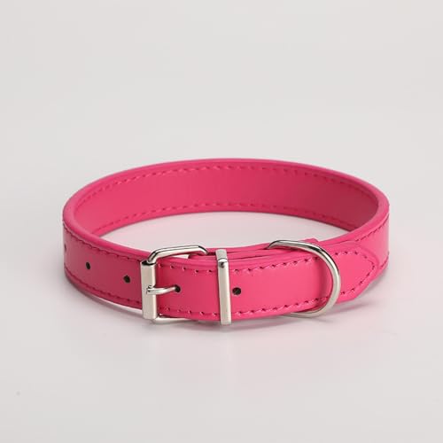 Hundehalsband aus Leder für kleine, mittelgroße und große Hunde, verstellbar, Welpenhalsband, Metallschnalle, XL, Rot von helioflicker