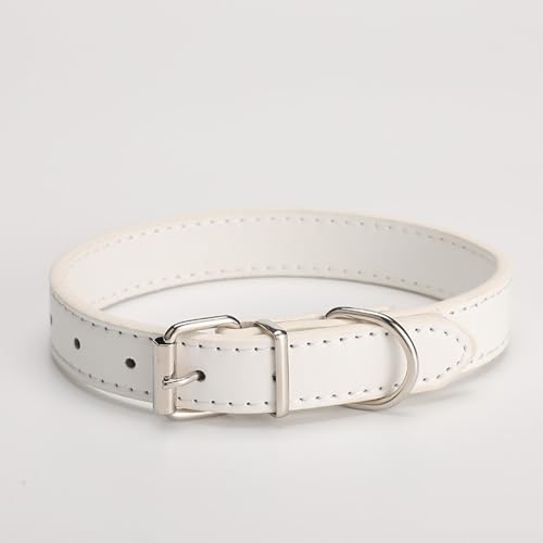 Hundehalsband aus Leder für kleine, mittelgroße und große Hunde, verstellbares Welpenhalsband, Hundehalsband, Metallschnalle, XL, Weiß von helioflicker