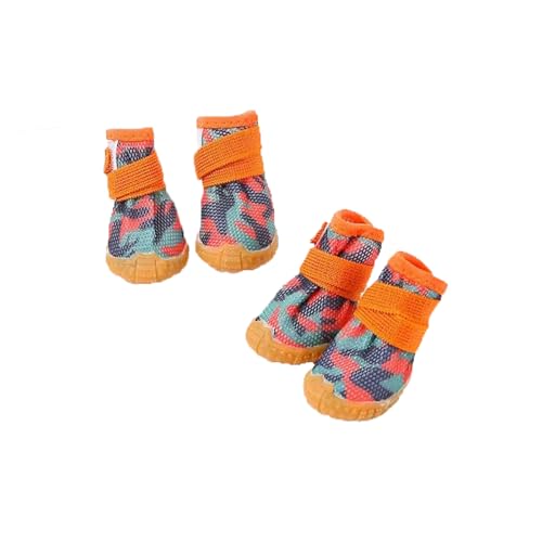 Hundeschuhe aus atmungsaktivem Netzstoff, für heiße Gehwege, Pfotenschutz, Größe L, Camouflage, Orange, 6 Stück von helioflicker