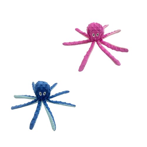 helioflicker Quietschendes Hundespielzeug, Oktopus-Spielzeug, Kauspielzeug für Welpen, interaktives Hundespielzeug, um sie zu beschäftigen, Blau + Rosa, 2 Stück von helioflicker