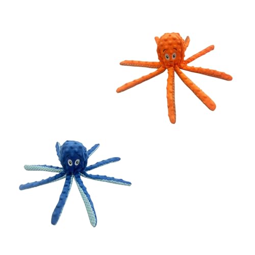 helioflicker Quietschendes Hundespielzeug, Oktopus-Spielzeug, Kauspielzeug für Welpen, interaktives Hundespielzeug, um sie zu beschäftigen, Orange + Blau, 2 Stück von helioflicker